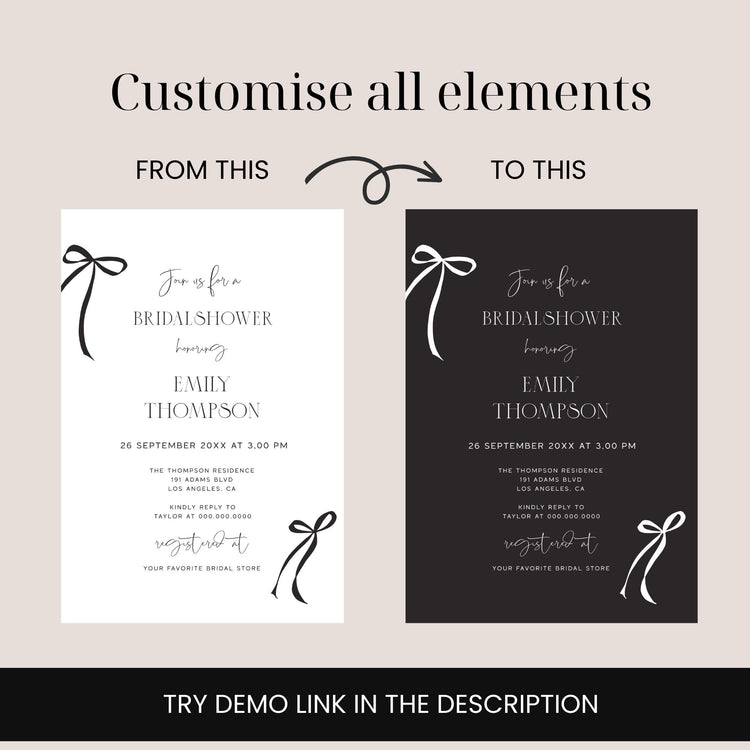 Black Bow Bridal Shower Invitation Template
