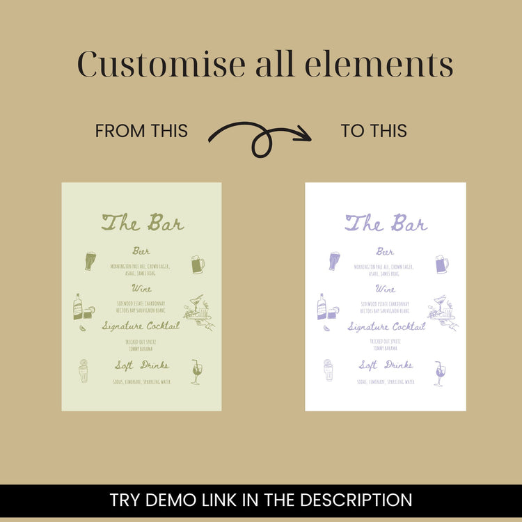 Whimsical Sage Green Bar Menu Template