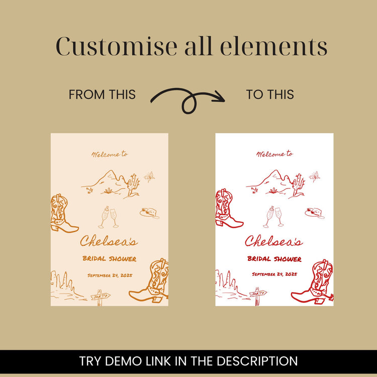 Boots and Bubbly Bridal Shower Welcome Sign Template