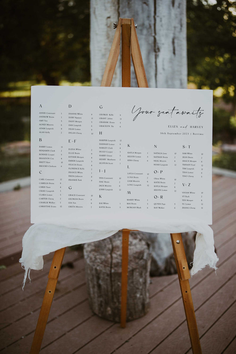 Modern Alphabetical Wedding Seating Chart Sign Template