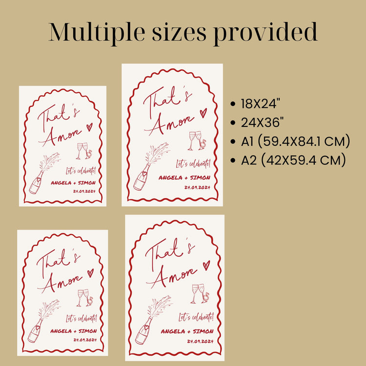 That's Amore Arch Hand drawn Champagne Engagement Welcome Sign Template