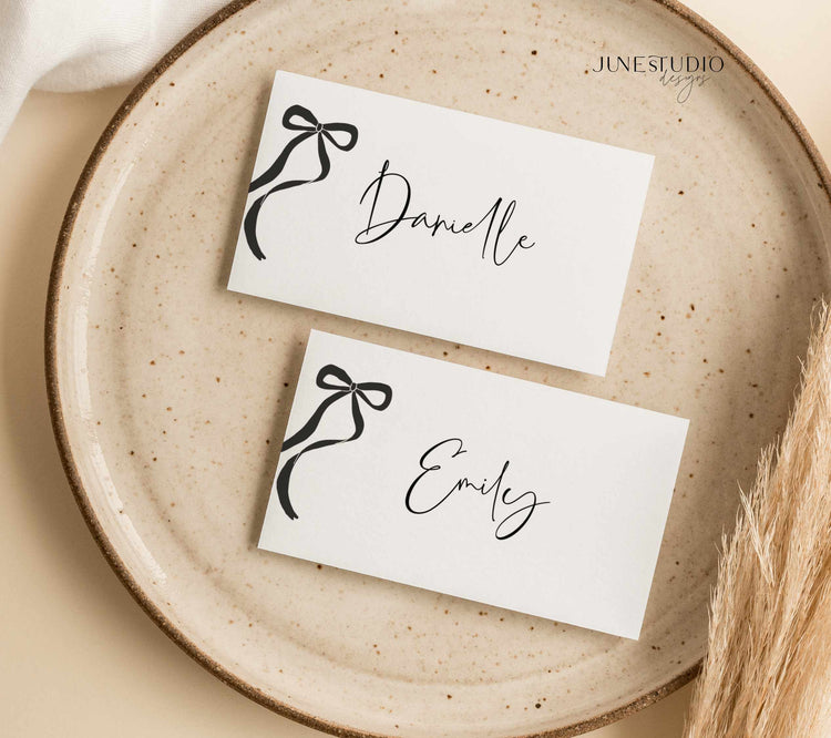 Black Bow Bridal Shower Place Card Template