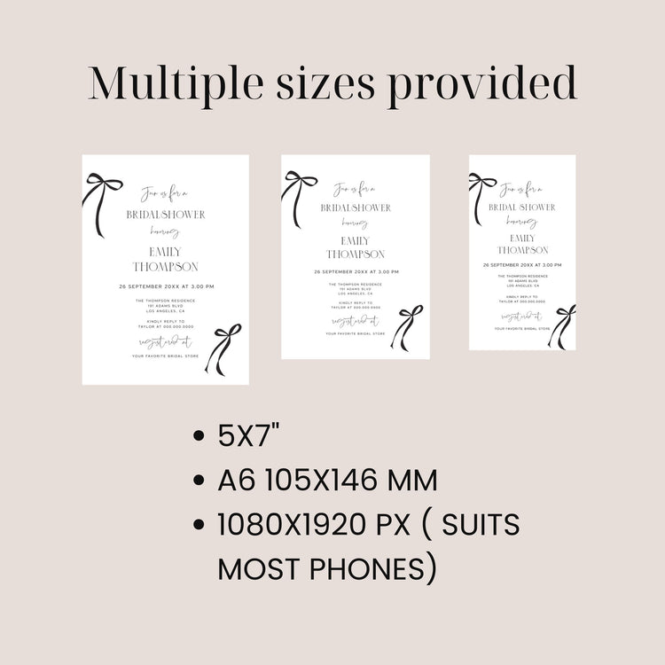 Black Bow Bridal Shower Invitation Template