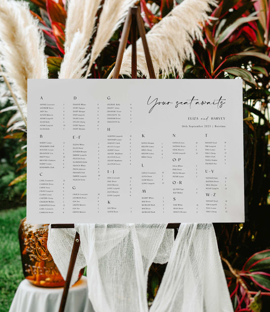 Modern Alphabetical Wedding Seating Chart Sign Template