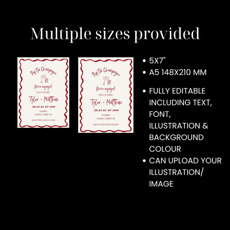 Hand drawn Pop the Champagne Engagement/ Rehearsal Dinner Invitation Template