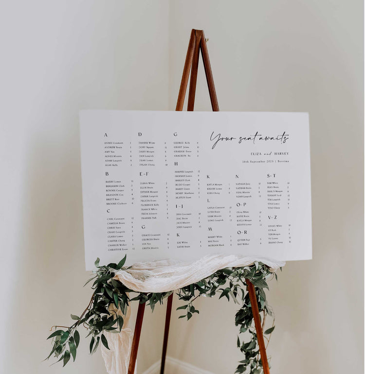 Modern Alphabetical Wedding Seating Chart Sign Template