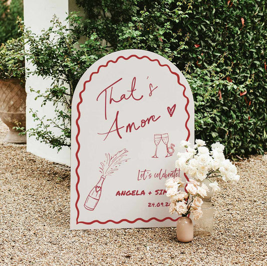 That's Amore Arch Hand drawn Champagne Engagement Welcome Sign Template