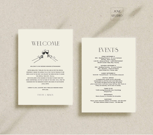Old Money Wedding Weekend Welcome Card Template