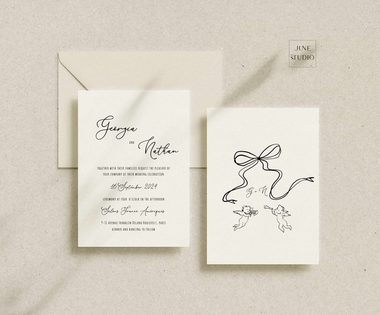 French Vintage Inspired Wedding Invitation Suite Template
