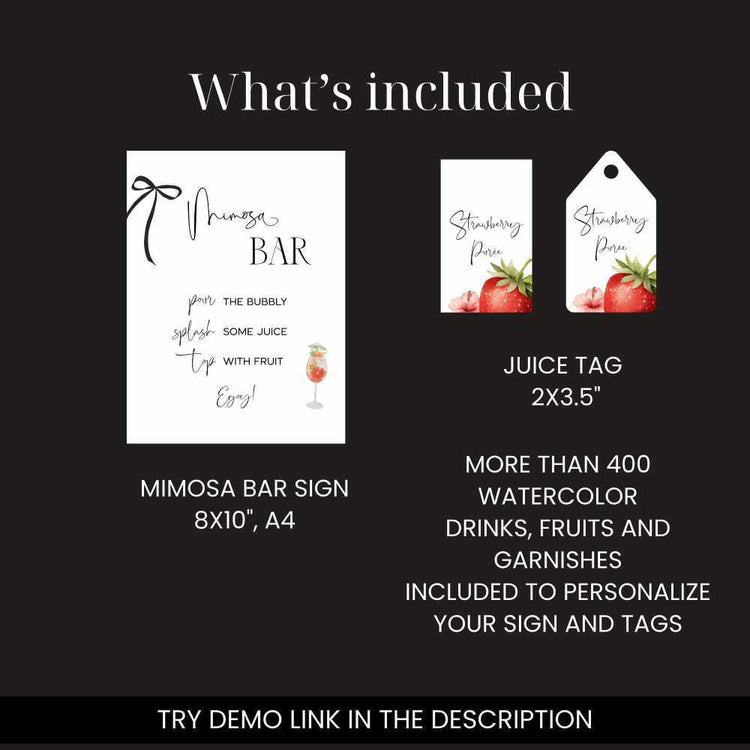Bow Mimosa Bar Sign + Juice Tags Templates