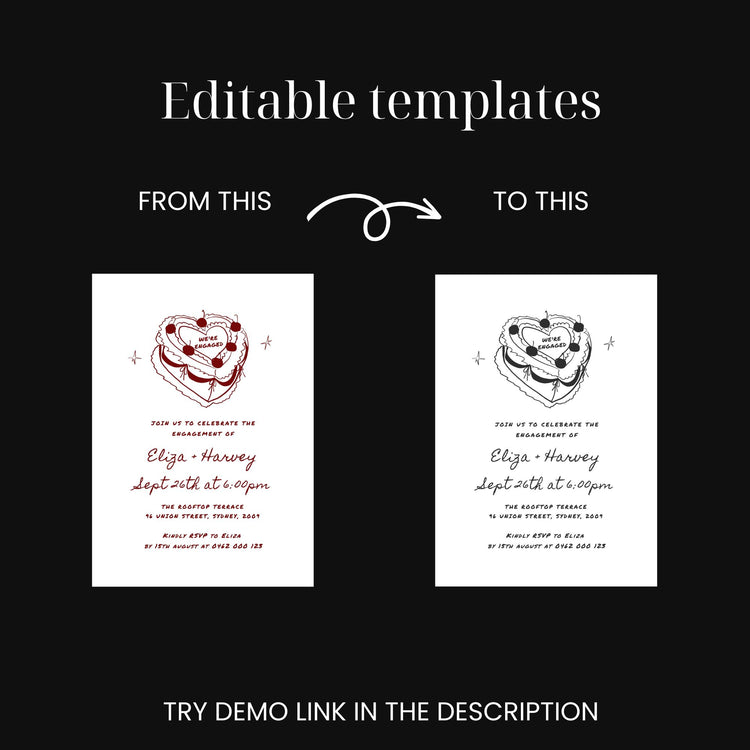 Hand drawn Vintage Cake Engagement Invitation Template