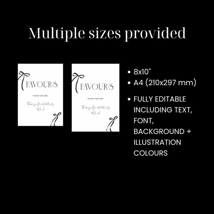 Black Bow Favor Sign Template