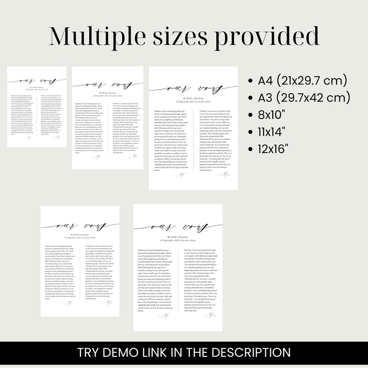 Portrait Wedding Vows Art Vows Keepsake Template