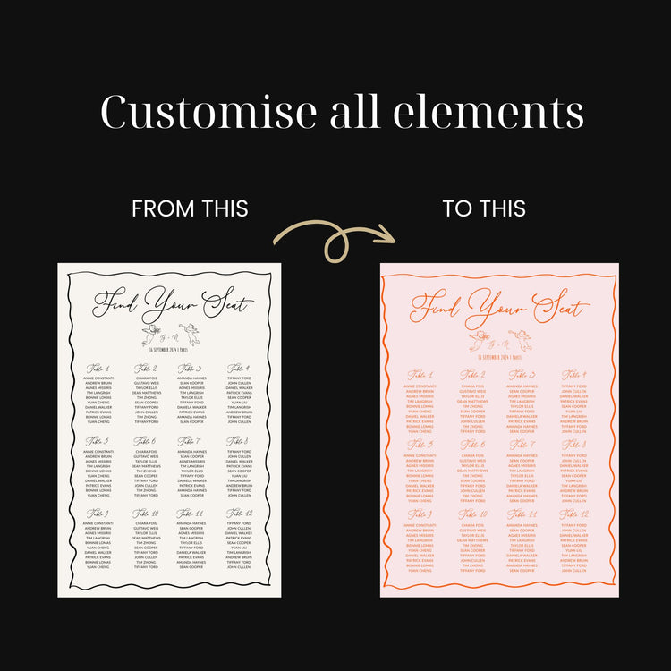 Whimsical Hand drawn Wedding Seating Chart Template