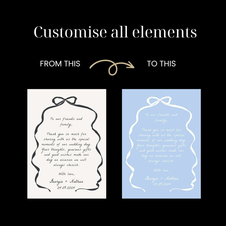 Hand drawn Bow Wedding Photo Thank You Card Template