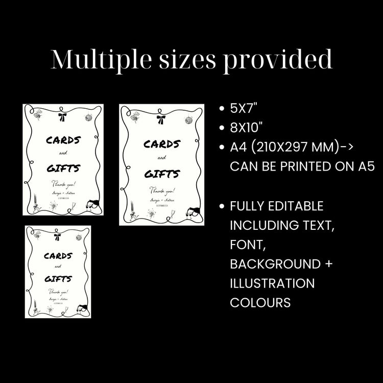 Hand drawn Wedding Cards and Gifts Sign Template