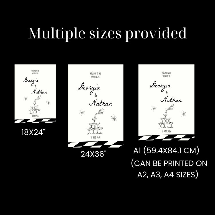 Hand-written Champagne Tower Wedding Welcome Sign Template