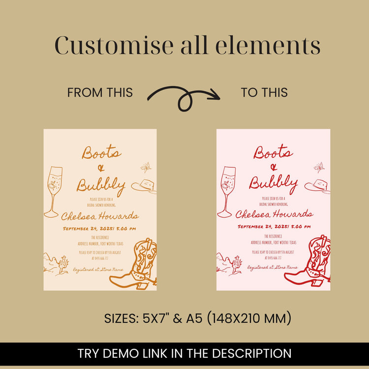 Boots and Bubbly Bridal Shower/ Bachelorette Party Invitation