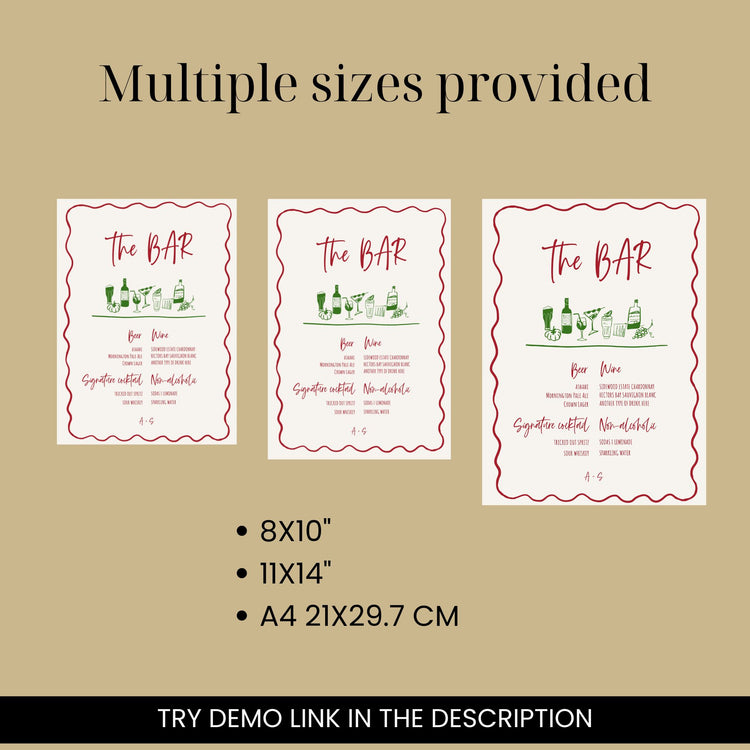 Wavy Hand drawn Bar Menu Signage Template