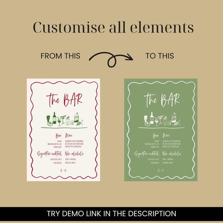 Wavy Hand drawn Bar Menu Signage Template