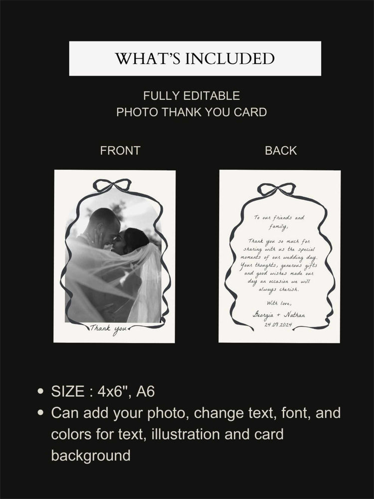 Hand drawn Bow Wedding Photo Thank You Card Template