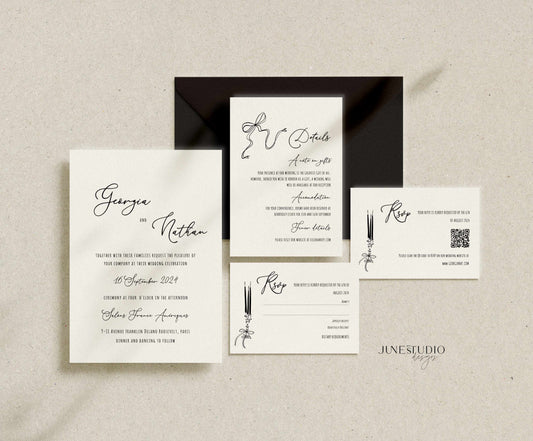 French Vintage Inspired Wedding Invitation Suite Template