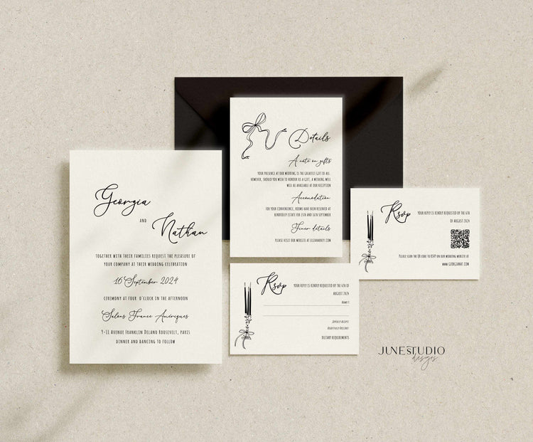 French Vintage Inspired Wedding Invitation Suite Template