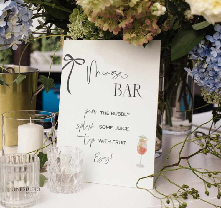 Bow Mimosa Bar Sign + Juice Tags Templates