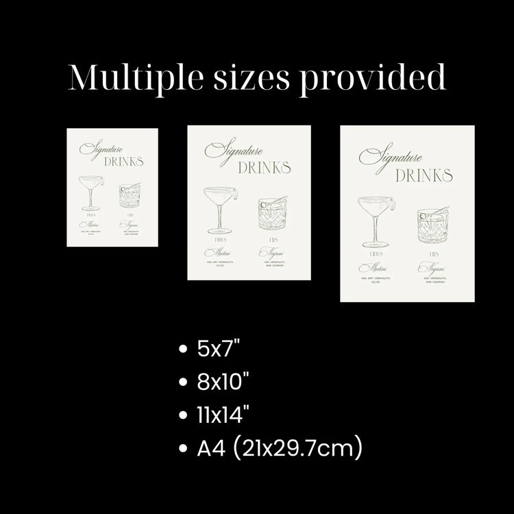 Sage Green Signature Drinks Sketched Sign Template