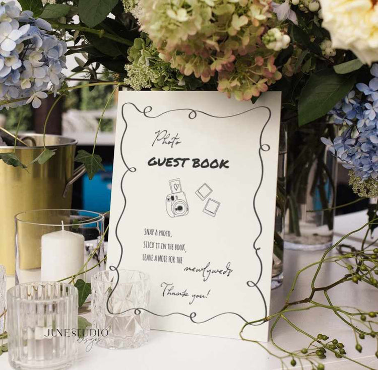 Squiggly Wedding Photo Guest Book Sign Template