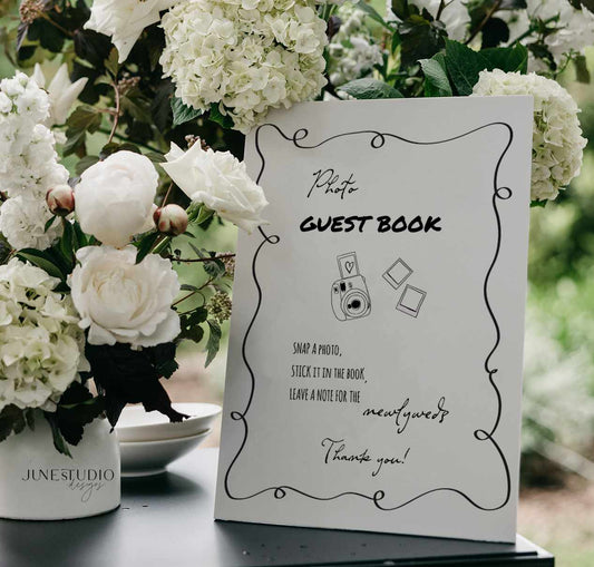 Squiggly Wedding Photo Guest Book Sign Template