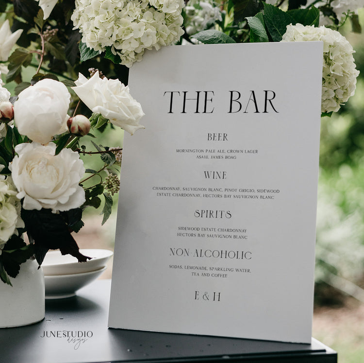 Modern Wedding Bar Menu Sign Template