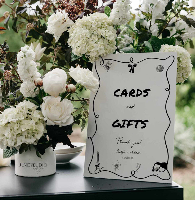 Hand drawn Wedding Cards and Gifts Sign Template