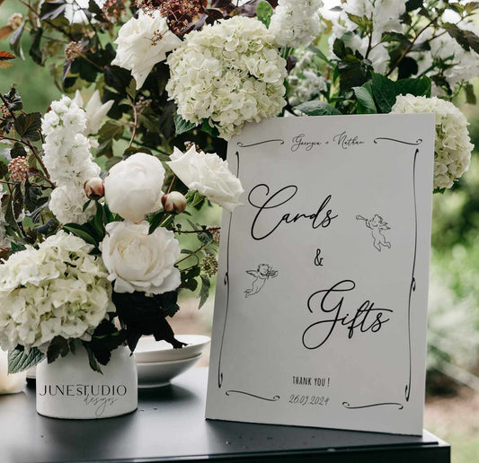 Whimsical Hand drawn Wedding Cards and Gifts Sign Template