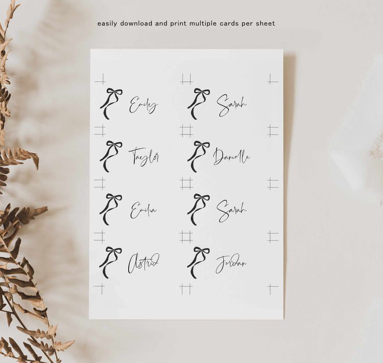 Black Bow Bridal Shower Place Card Template