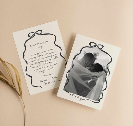 Hand drawn Bow Wedding Photo Thank You Card Template