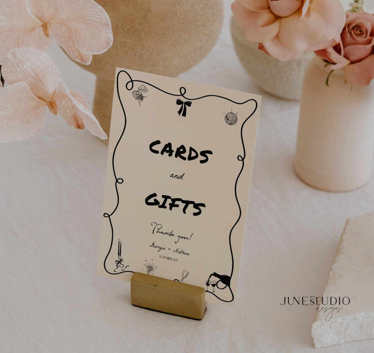 Hand drawn Wedding Cards and Gifts Sign Template