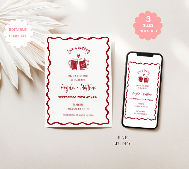 Love is Brewing Engagement Invitation Template