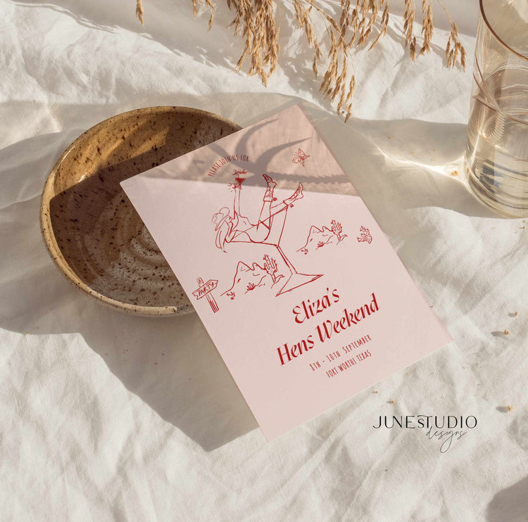 Cowgirl Bachelorette Party Invitation - Hand Drawn Style - Editable Itinerary - Fun Girls Weekend