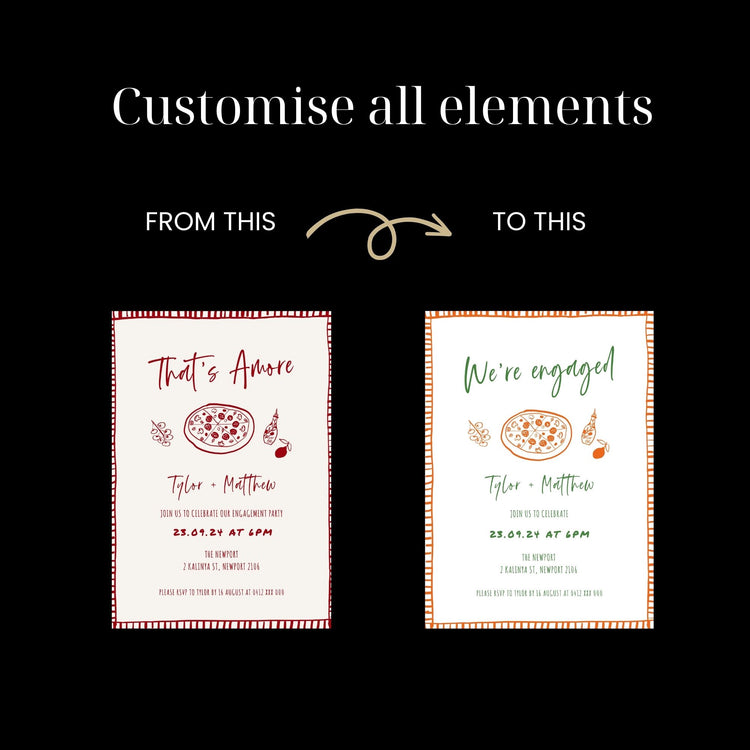 editable hand drawn that's amore engagement party welcome sign, bespoke hand drawn template editable