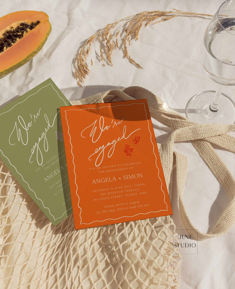 editable hand-lettered we're engaged invitation digital template