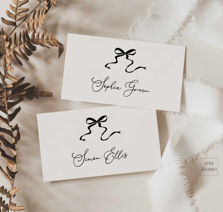 Whimsical Hand drawn Bow Wedding Place Card Template