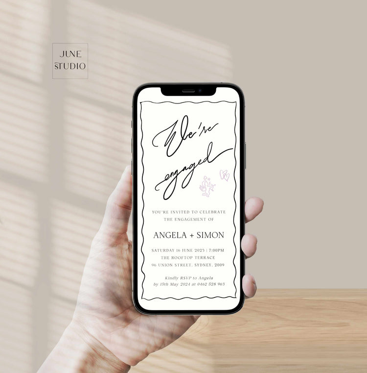 Hand lettered We're engaged Engagement Invitation Template