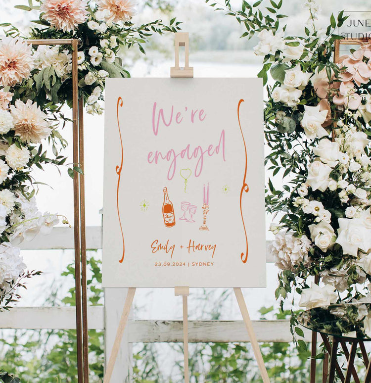 hand drawn colorful engagement welcome sign