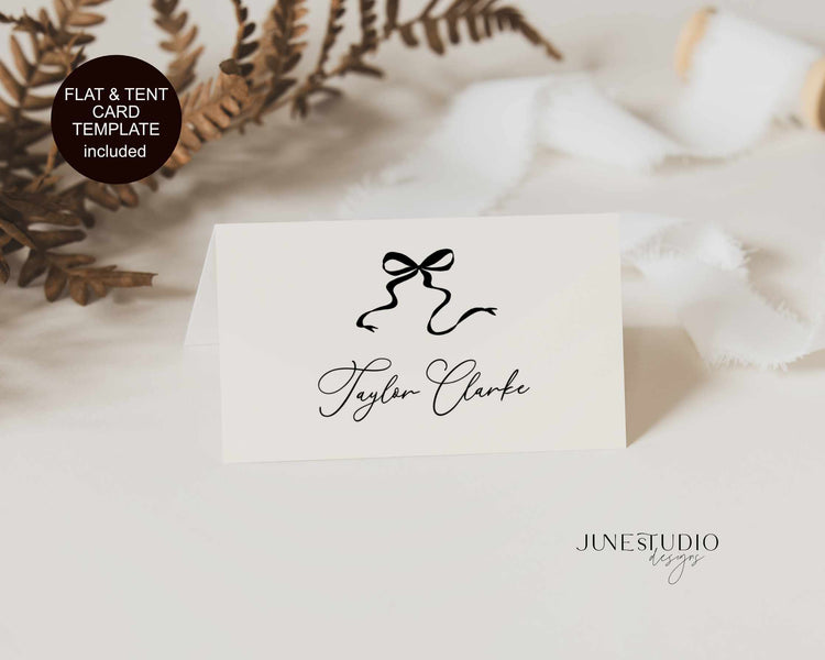Whimsical Hand drawn Bow Wedding Place Card Template