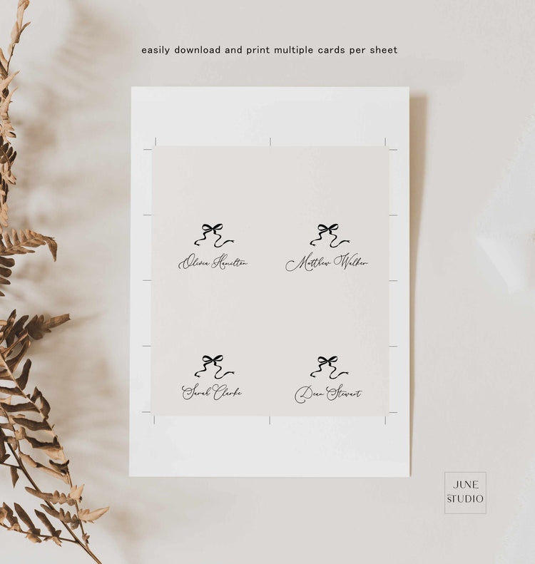Whimsical Hand drawn Bow Wedding Place Card Template