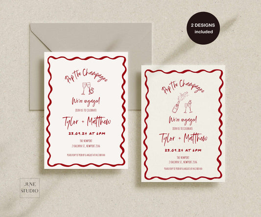 Hand drawn Pop the Champagne Engagement/ Rehearsal Dinner Invitation Template