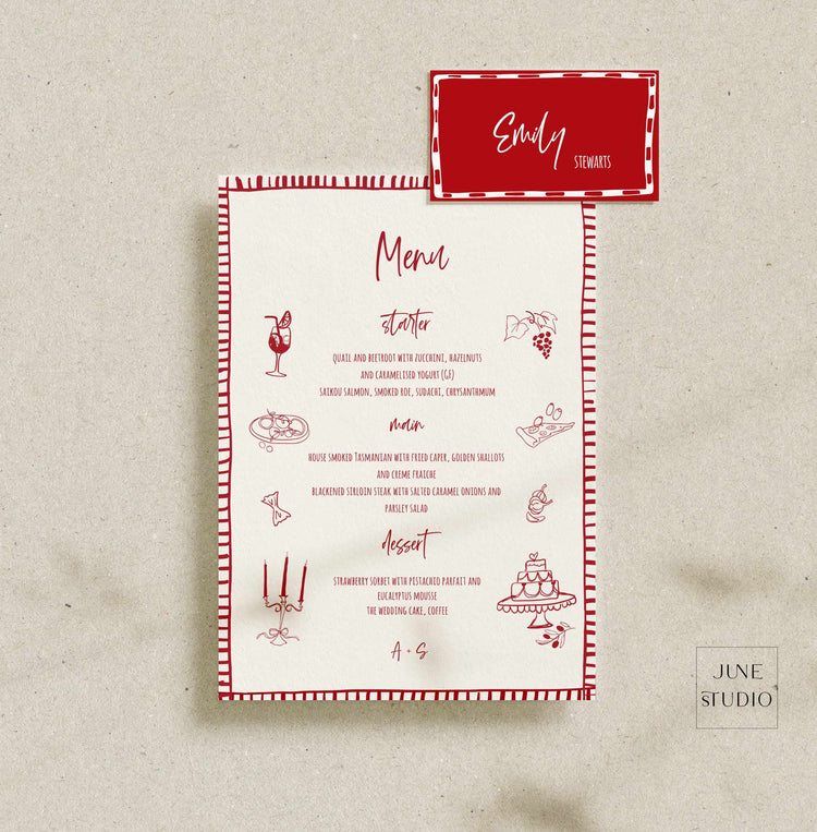 That's Amore Hand drawn Menu and Place Card Set Template