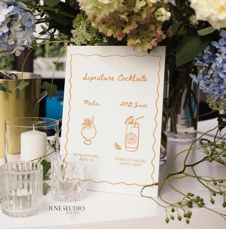 Whimsical Sage Green Signature Cocktails Sign Template