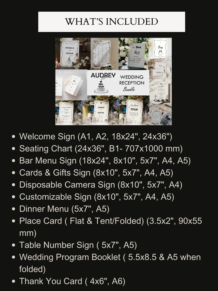 Funky Hand drawn Audrey Wedding Reception Bundle